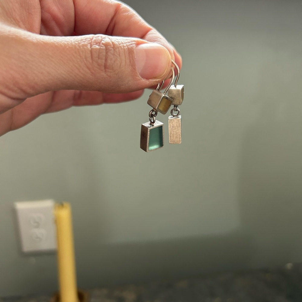 MCM vintage sterling silver sea glass earrings - Picture 5 of 8